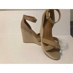 Womens Espadrille Wedge Sandals Ankle Strap Criss‎ Cross Beige Size 10